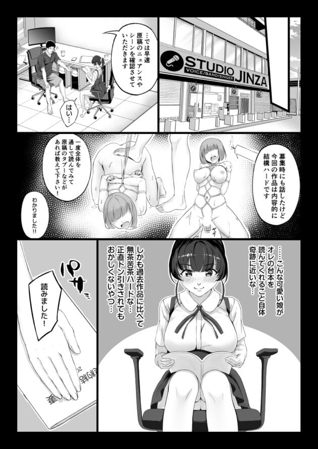 【エロ漫画】エロ同人作家の俺がエロ同人ボイス作品を作るのにエロ声優を募集したら凄い可愛い娘がキター【白金庵/エロゲ声優を募集したらめちゃくちゃエロい娘とヤレた話】(6)